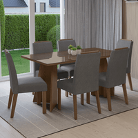 Juego de Comedor Madrid con 6 Sillas Tablero de Madera y Cristal Marrón/Silver