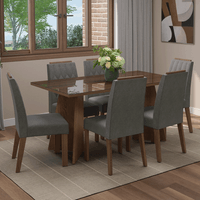 Juego de Comedor Sintra con 6 Sillas Tablero de Madera y Cristal Marrón/Silver
