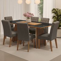 Juego de Comedor Marissa con 6 Sillas Tablero de Madera y Cristal Marrón/Negro/Silver