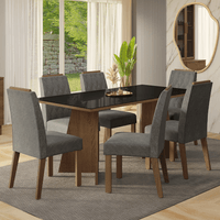Juego de Comedor Siena con 6 Sillas Tablero de Madera y Cristal Marrón/Negro/Silver