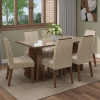 Juego de Comedor Sintra con 6 Sillas Tablero de Madera y Cristal Marrón/Crema/Imperial