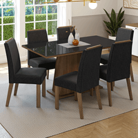Juego de Comedor Tulipa con 6 Sillas Tablero de Madera y Cristal - Marrón/Negro/Oxford