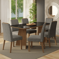 Juego de Comedor Amalfi con 6 Sillas Tablero de Madera y Cristal Marrón/Negro/Silver
