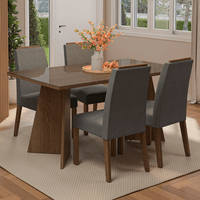 Juego de Comedor Braga con 4 Sillas con Tablero de Madera y Cristal Marrón/Silver