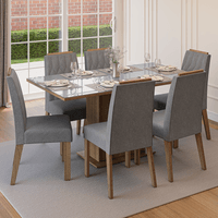Juego de Comedor Azaleia con 6 Sillas Tablero de Madera y Cristal Marrón/Gris/Silver