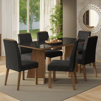 Juego de Comedor Amalfi con 6 Sillas Tablero de Madera y Cristal Marrón/Negro/Oxford