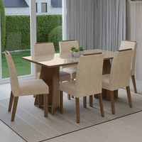 Juego de Comedor Madrid con 6 Sillas Tablero de Madera y Cristal Marrón/Crema/Imperial