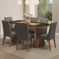 Juego de Comedor Valerie con 6 Sillas Tablero de Madera y Cristal Marrón/Negro/Silver
