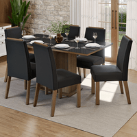 Juego de Comedor Dália con 6 Sillas Tablero de Madera y Cristal Marrón/Negro/Oxford