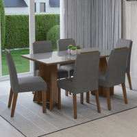 Juego de Comedor Madrid con 6 Sillas Tablero de Madera y Cristal Marrón/Gris/Silver