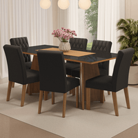 Juego de Comedor Marissa con 6 Sillas Tablero de Madera y Cristal Marrón/Negro/Oxford