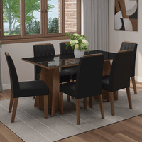 Juego de Comedor Sintra con 6 Sillas Tablero de Madera y Cristal Marrón/Negro/Oxford