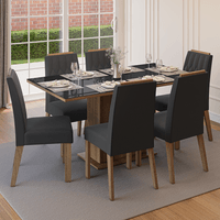 Juego de Comedor Azaleia con 6 Sillas Tablero de Madera y Cristal Marrón/Negro/Oxford