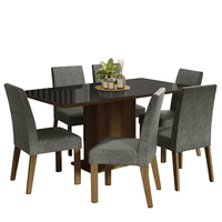 Juego de Comedor Alexis con 6 Sillas Tablero de Madera y Cubierta de Cristal Marrón/Negro/Silver