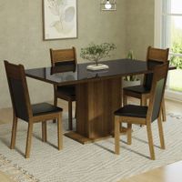 Juego de Comedor Greta con 4 Sillas con Tablero de Madera y Cubierta de Cristal Negro/Marrón