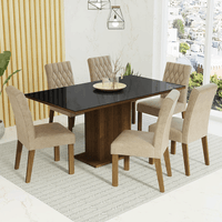 Juego de Comedor Geórgia con 6 Sillas Tablero de Madera y Cubierta de Cristal Marrón/Negro/Imperial