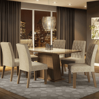 Juego de Comedor Stéfani con 6 Sillas Tablero de Madera y Cubierta de Cristal Marrón/Crema/Imperial