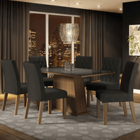 Juego de Comedor Stéfani con 6 Sillas Tablero de Madera y Cubierta de Cristal Marrón/Negro/Oxford