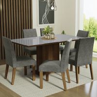 Juego de Comedor Alexis con 6 Sillas Tablero de Madera y Cubierta de Cristal Marrón/Gris/Silver