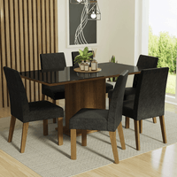 Juego de Comedor Alexis con 6 Sillas Tablero de Madera y Cubierta de Cristal Marrón/Negro/Oxford