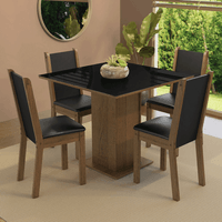 Juego de Comedor Tifani con 4 Sillas con Tablero de Madera y Cubierta de Cristal Marrón/Negro