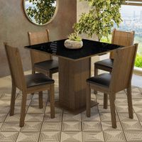 Juego de Comedor Perla con 4 Sillas con Tablero de Madera y Cubierta de Cristal Marrón/Negro