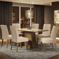 Juego de Comedor Patricia con 6 Sillas Tablero de Madera y Cubierta de Cristal Marrón/Crema/Imperial