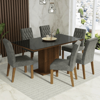 Juego de Comedor Geórgia con 6 Sillas Tablero de Madera y Cubierta de Cristal Marrón/Negro/Silver