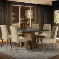 Juego de Comedor Stéfani con 6 Sillas Tablero de Madera y Cubierta de Cristal Marrón/Negro/Imperial