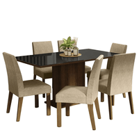 Juego de Comedor Alexis con 6 Sillas Tablero de Madera y Cubierta de Cristal Marrón/Negro/Imperial
