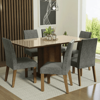 Juego de Comedor Alexis con 6 Sillas Tablero de Madera y Cubierta de Cristal Marrón/Crema/Silver
