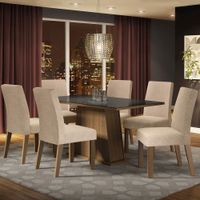 Juego de Comedor Patricia con 6 Sillas Tablero de Madera y Cubierta de Cristal Marrón/Negro/Imperial