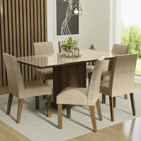 Juego de Comedor Alexis con 6 Sillas Tablero de Madera y Cubierta de Cristal Marrón/Crema/Imperial