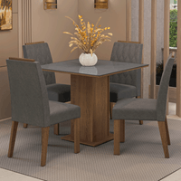 Juego de Comedor Capri con 4 Sillas con Tablero de Madera y Cristal Marrón/Gris/Silver