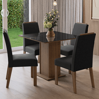 Juego de Comedor Sines con 4 Sillas con Tablero de Madera y Cristal Marrón/Negro/Oxford