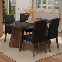 Juego de Comedor Braga con 4 Sillas con Tablero de Madera y Cristal Marrón/Negro/Oxford