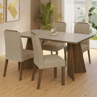 Juego de Comedor Porto con 4 Sillas con Tablero de Madera y Cristal Marrón/Crema/Imperial