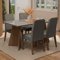 Juego de Comedor Braga con 4 Sillas con Tablero de Madera y Cristal Marrón/Gris/Silver