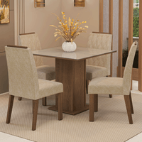 Juego de Comedor Capri con 4 Sillas con Tablero de Madera y Cristal Marrón/Crema/Imperial