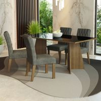 Juego de Comedor Harper con 4 Sillas con Tablero de Madera y Cristal Marrón/Negro/Silver