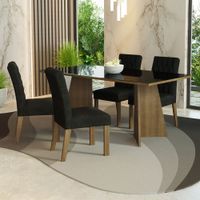 Juego de Comedor Harper con 4 Sillas con Tablero de Madera y Cristal Marrón/Negro/Oxford