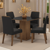 Juego de Comedor Capri con 4 Sillas con Tablero de Madera y Cristal Marrón/Negro/Oxford