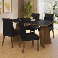 Juego de Comedor Porto con 4 Sillas con Tablero de Madera y Cristal Marrón/Negro/Oxford