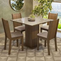 Juego de Comedor Perla con 4 Sillas con Tablero de Madera y Cubierta de Cristal Marrón/Crema/Beige