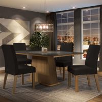 Juego de Comedor Sabrina con 4 Sillas con Tablero de Madera y Cubierta de Cristal Marrón/Negro/Oxfor