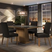 Juego de Comedor Aryeli con 4 Sillas con Tablero de Madera y Cubierta de Cristal Marrón/Negro/Oxford