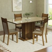 Juego de Comedor Greta con 4 Sillas con Tablero de Madera y Cubierta de Cristal Crema/Marrón/Beige