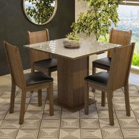 Juego de Comedor Perla con 4 Sillas con Tablero de Madera y Cubierta de Cristal Marrón/Crema/Negro