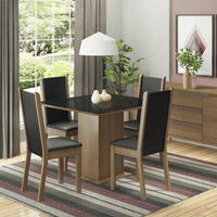 Juego de Comedor Moscou Plus con 4 Sillas con Tablero de Madera y Cubierta de Cristal Marrón/Negro