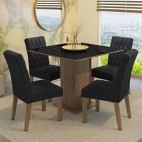 Juego de Comedor Anaju con 4 Sillas con Tablero de Madera y Cubierta de Cristal Marrón/Negro/Oxford